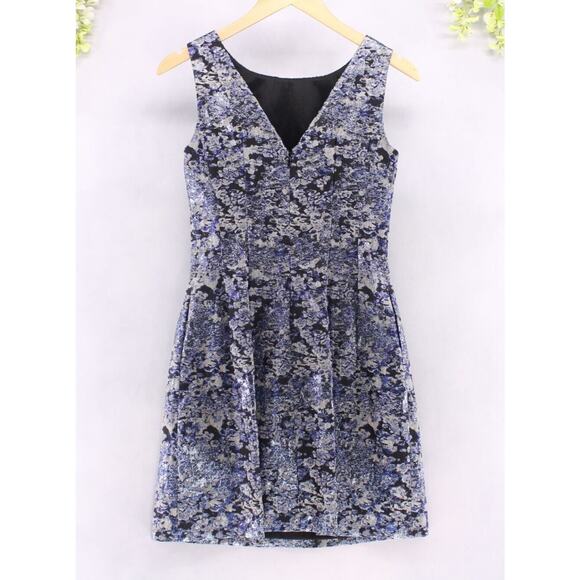 Aidan Mattox Women's Cocktail Mini Dress Blue Metallic Sleeveless Sz 2 NEW - Picture 2 of 9